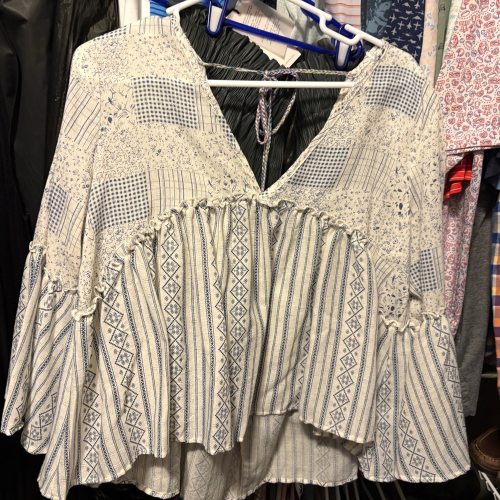 Bohemian Patchwork V-Neck Top